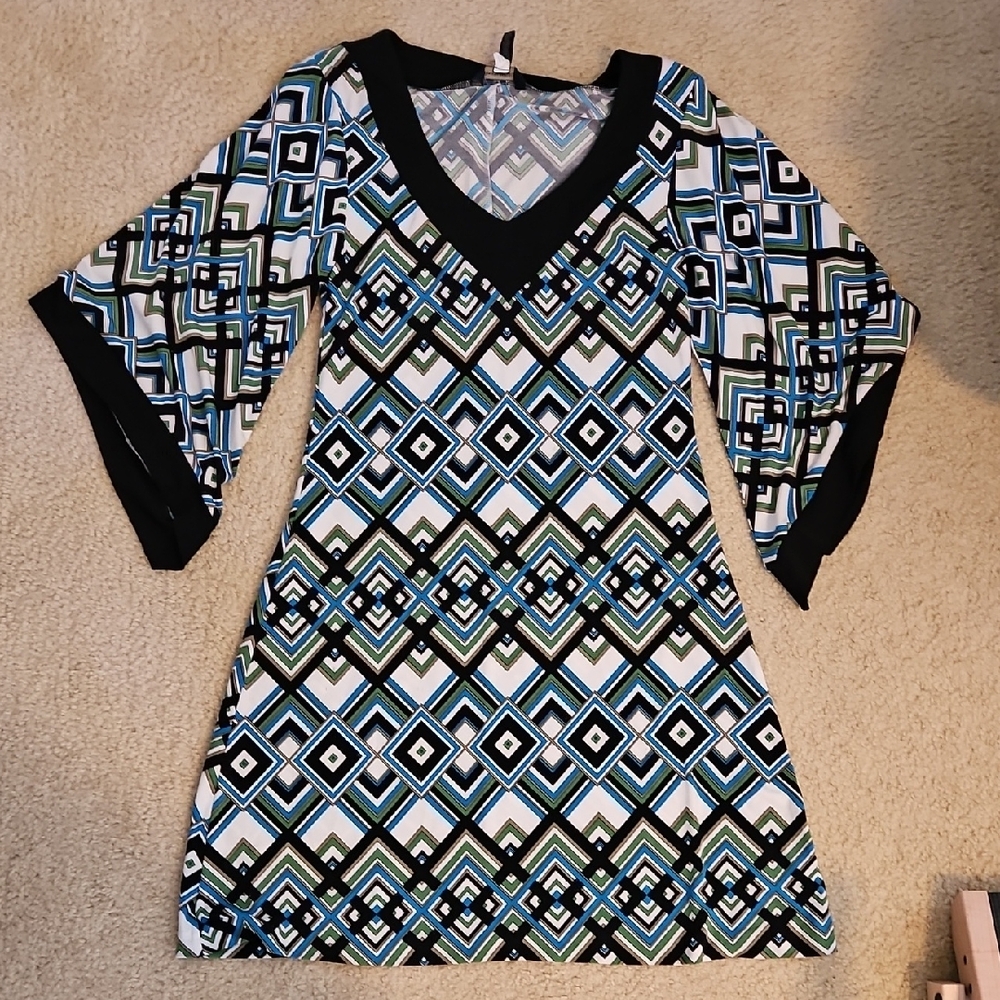 Banana Republic Black and Blue Geometric Dress